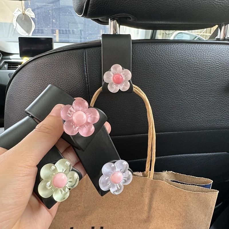4-Piece Cute Crystal Flower Car Hook - Durable ABS Material, Multifunctional Rear Seat Organizer, Interior Accessories