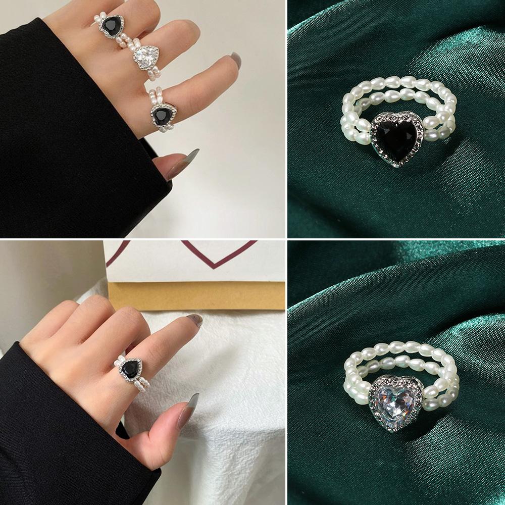 

Мода с хрустальными жемчужными украшениями в форме сердца Регулируемое кольцо Популярные аксессуары