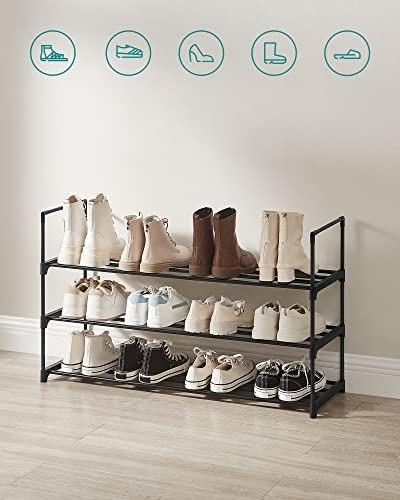 3-Shelf Shoe Rack, Metal Shoe Organizer, Easy To Assemble, 12 To 15 Pairs of Shoes, Suitable Shoe Shelf for Wardrobe, Enterway