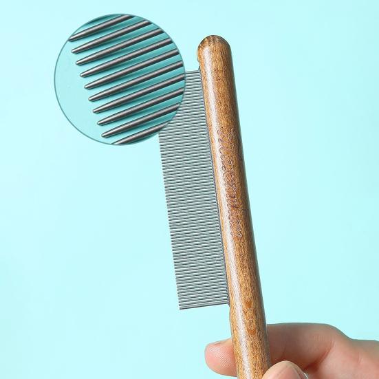 Pet Detangling Comb Rounded Metal Teeth Cat Shedding Comb with Wooden Handle Grooming Brush Removes Matted Fur Tangles for Long Short Hair Cats Dogs