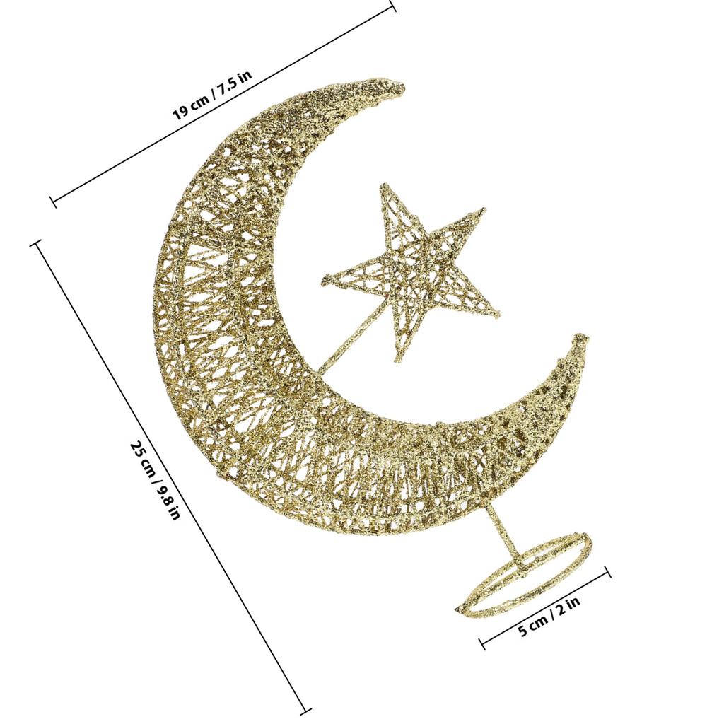 20Cm Silver Wrought Iron Tree Top Star Glittering Moon Design Christmas Decoration for Home Party Office Hotel Decor Festive