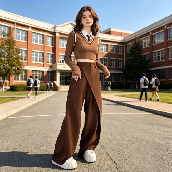 High Waist Women Pants Straight Wide Loose Fit Leg