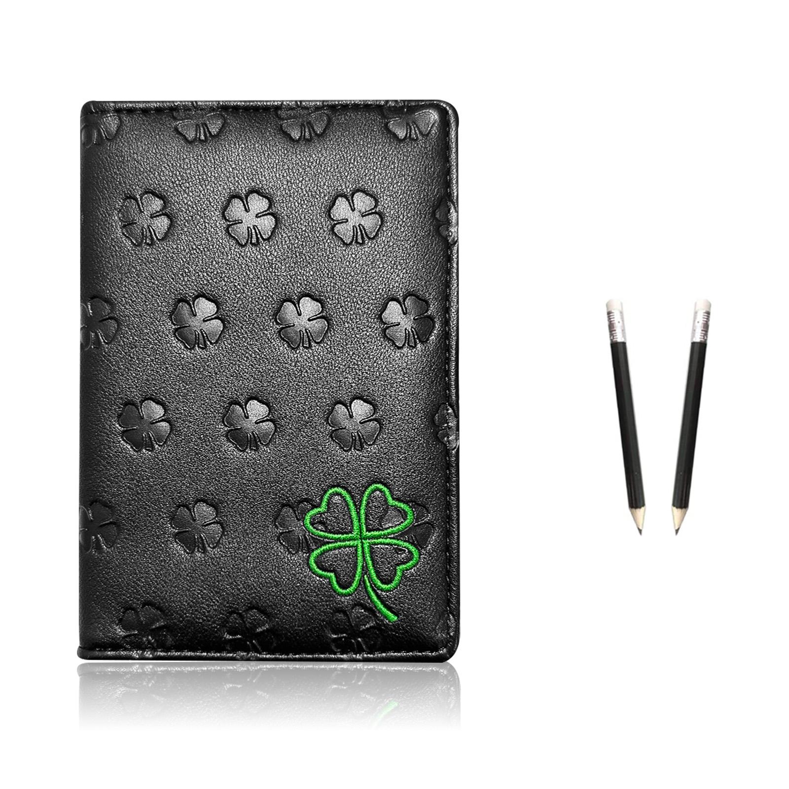 

Golf Scorecard Holder Yardage Books Cover with 2 Pencils Clover Embroidery Pocket Recording Scorecard Organized Gift for Golfer чёрный
