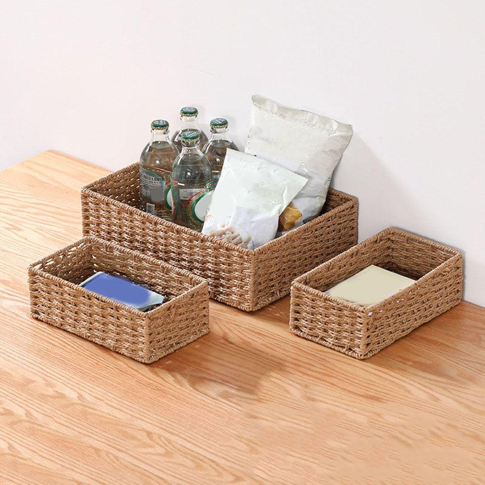 Handgefertigte Kosmetik-Aufbewahrungsbox Große Kapazität Snack-Aufbewahrungsbox Geflochtener Aufbewahrungskorb Küche