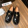 Autumn New Leather Camellia Gold Buckle Round Head One Pedal Thick Heel Loafers Women's Style Small Leather Shoes Single Shoes