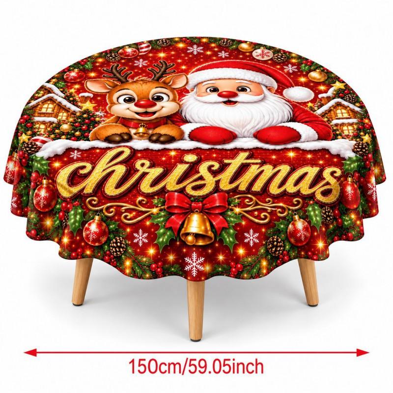 Christmas Tablecloth Festive Snowman Santa Print Dining Table Decor Gift
