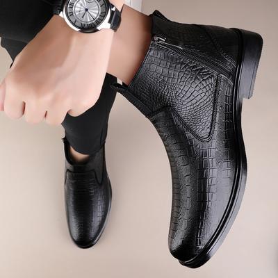 Fashion Fashionable Business Combat Boots for Men Autumn /Winter New Classic Black Zipper Side Crocodile Pattern Comfortable Short Boots