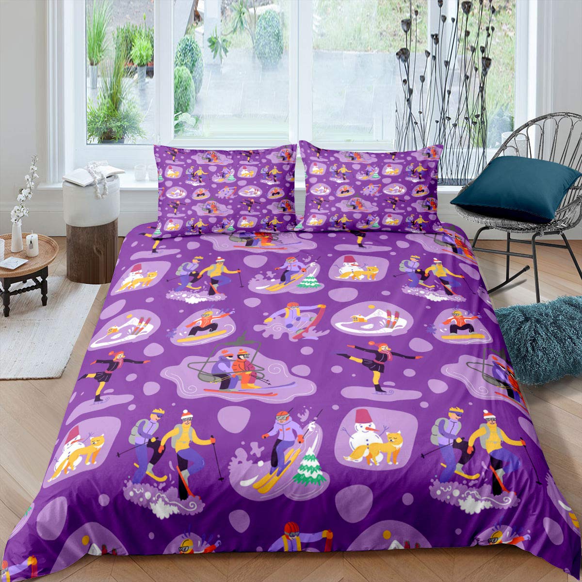 

Лыжный спорт пододеяльник размера Queen для детей подростков Зимний спорт Лыжный тематический комплект одеяла из микрофибры Снежный горный пейзаж EU single(135x200cm)