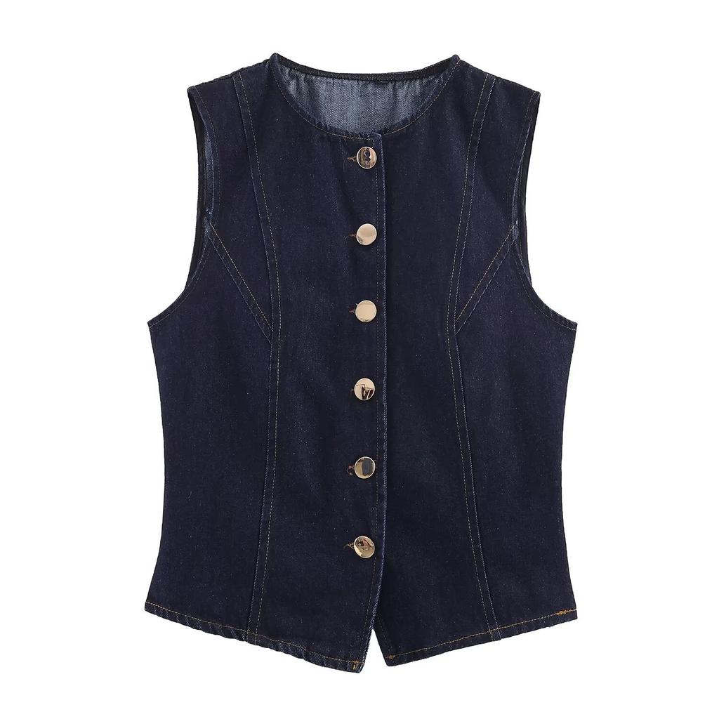 European and American Style, New Women's Clothing, Foreign Denim Vest with Belt, High Waist and Wide Leg Jeans