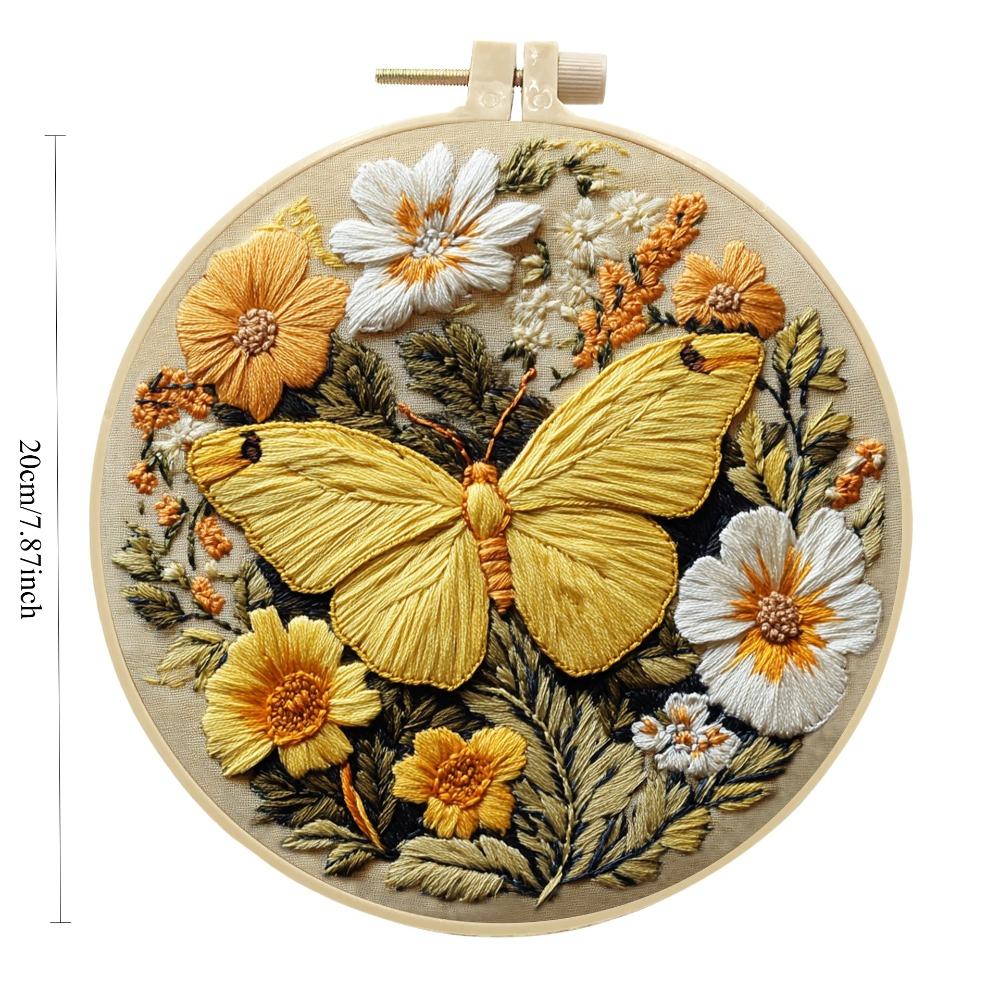 1-Piece Butterfly and Flower Embroidery DIY Fabric Craft Kit (Includes Tools)