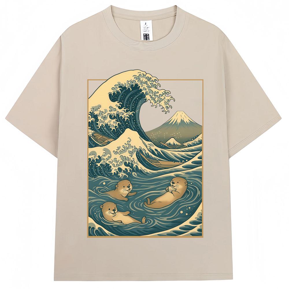 Japanese Style Otter Wave Art Graphic T Shirt Men Women Vintage Harajuku Creativity Tshirts Oversized Cotton Casual Tee Shirts