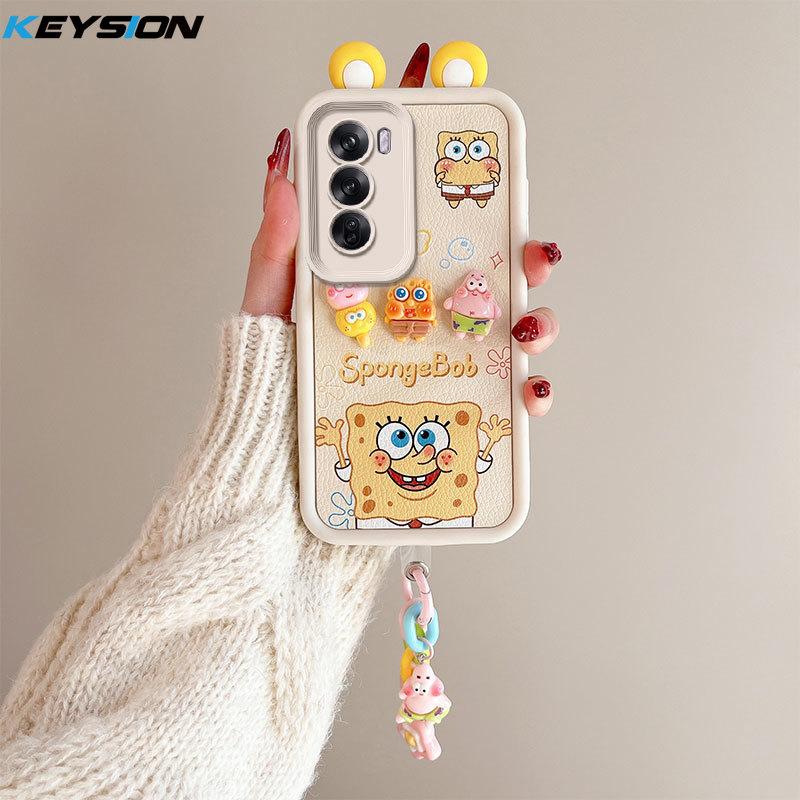 KEYSION Cute Ear 3D Cartoon Case for OPPO Reno12 Pro 5G with Bracelet Soft Silicone Shockproof Phone Cover for OPPO Reno 12 5G