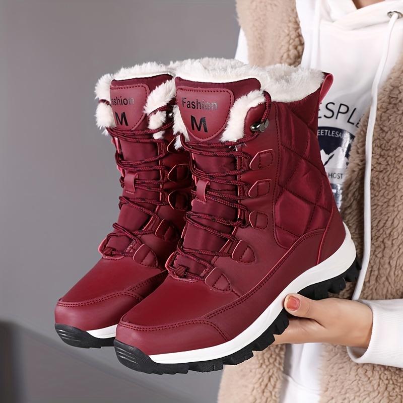 Women's High-Top Snow Boots, Solid Color, Round Toe, Warm Plush Lining, Anti-Slip Rubber Sole, Durable Fabric Insole, Man-Made Upper - Casual Footwear