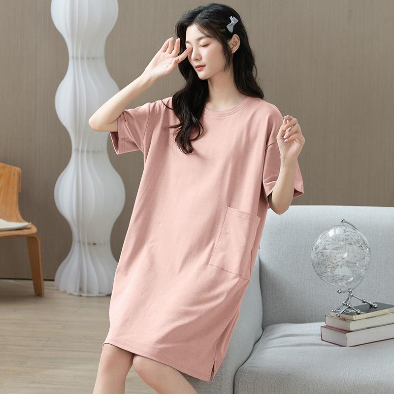Women's Summer Cotton Loose Casual Short Sleeve Nightdress
