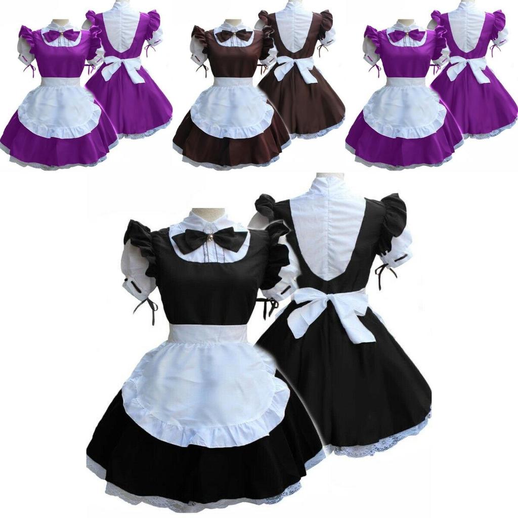 Vestito da cameriera rétro a maniche corte da donna con colletto da bambola carino ed estetica da principessa