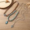 Sweet and Cool Jewelry Retro Imitation Turquoise Summer Collarbone Chain Beaded Necklace Set Ethnic Style Multi-item Jewelry