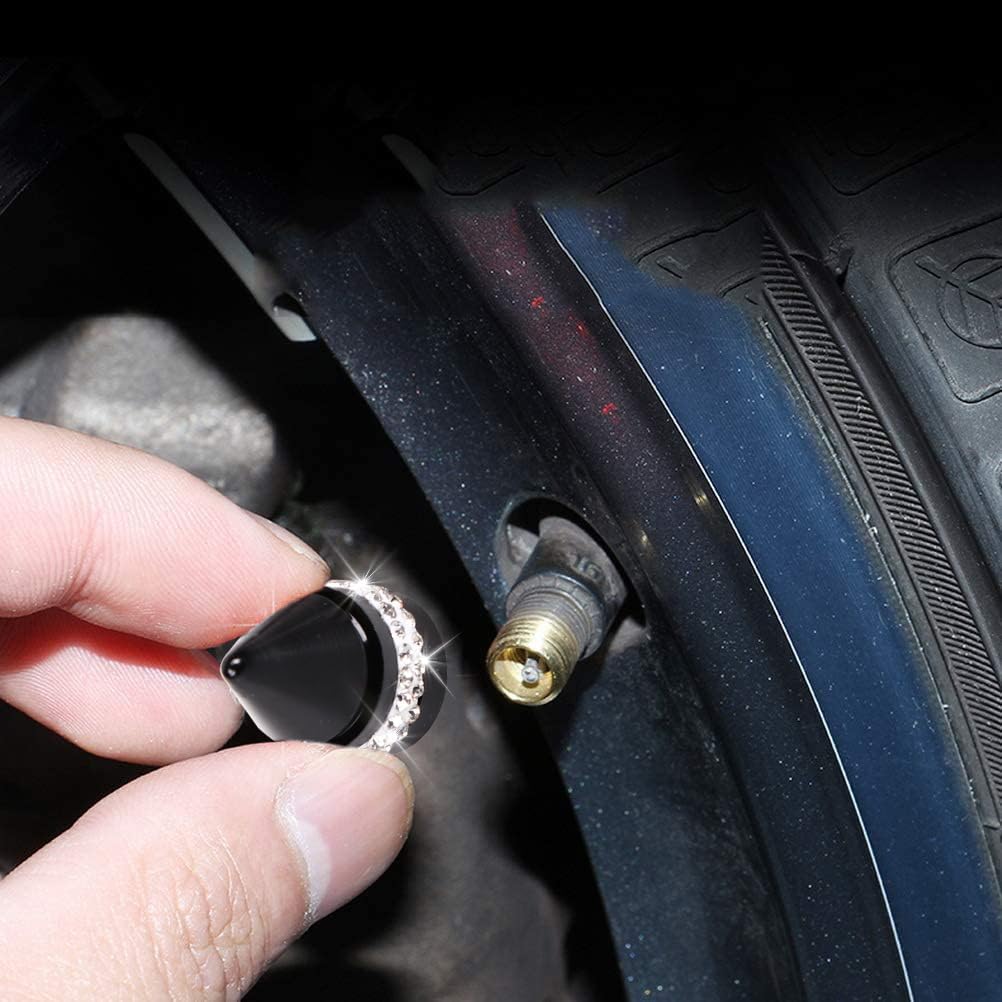 Bling Tire Valve Caps, Handmade Crystal Rhinestone Dimand Tire Caps, 4 Pack Aluminum Alloy Universal Valve Stem Caps Bling Car Accessories for