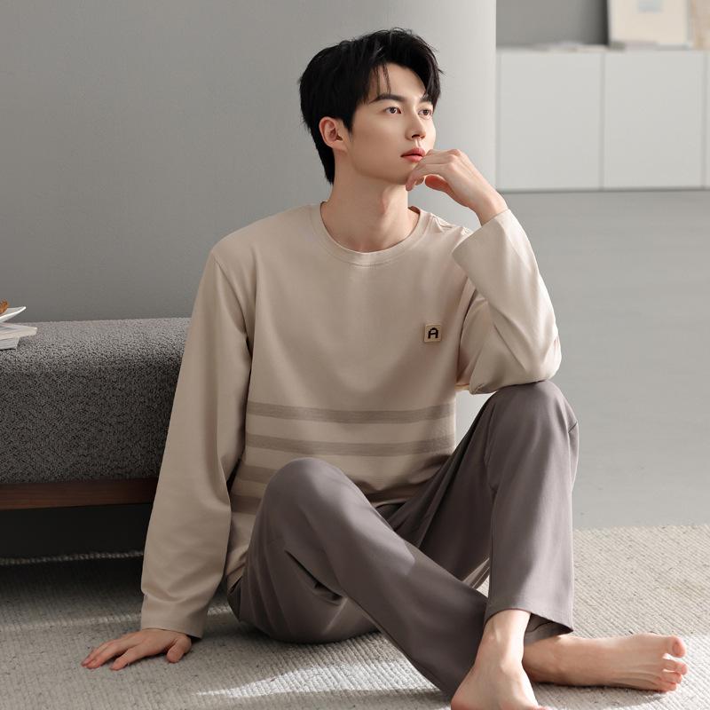 Pajamas Men'S Spring And Autumn Autumn Cotton Long Sleeve Autumn Casual Pullover Large Size Men'S Loungewear Set