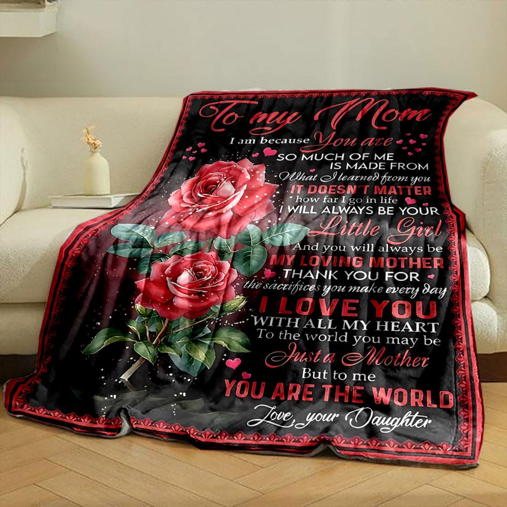 Rose Print Letter For Mom Red Rose, Warm Letter Blanket for Livingroom Couch lunch break Soft throw for Friend's festival Gift