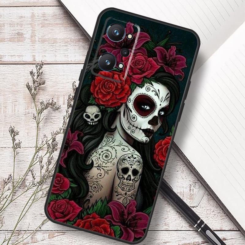 Catrina Beautiful Rose Girl Skull For Realme 14 10 11 12 13 Pro Plus GT 6 6T 5 GT7 Pro C67 C61 C55 C53 C51 C21Y C25S C75 Case