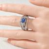 Vintage Inlaid Blue CZ Women's Ring Dazzling CopperColor Geometry Daily Wear Party Jewelry Anniversary Gift