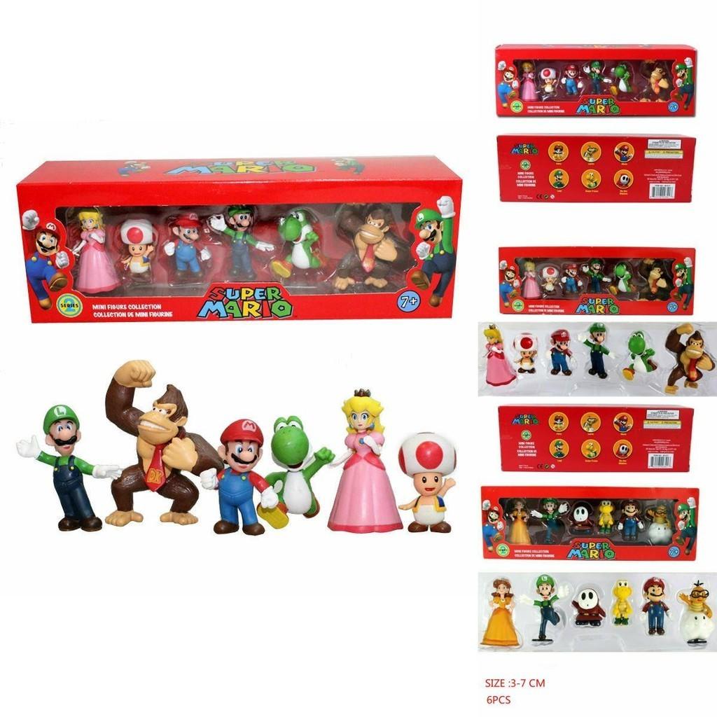 Sechsteiliges Super Mario Bros Actionfiguren-Spielzeugset mit Luigi, Yoshi und Pilz-Sammelfiguren für Kinder