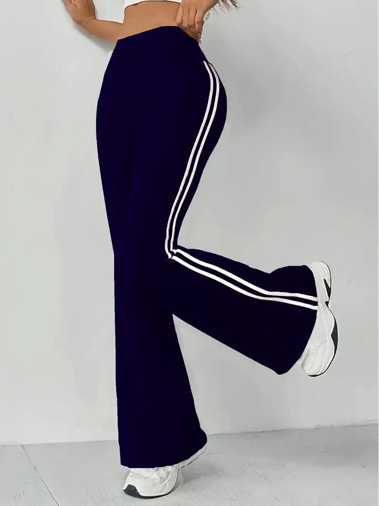 Damen Yoga-Schlaghosen mit hohem Bund und Seitenstreifen