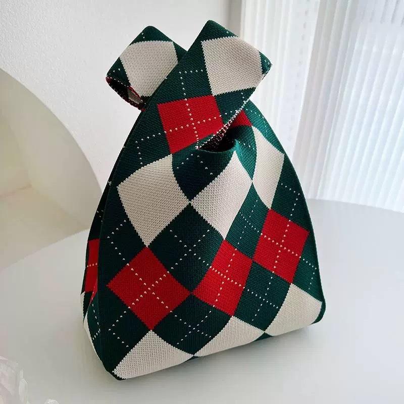 Square Rhombus Rhombus Stripe Geometric Knitted Gift Bag Handbag Handbag Handbag Tote Bag