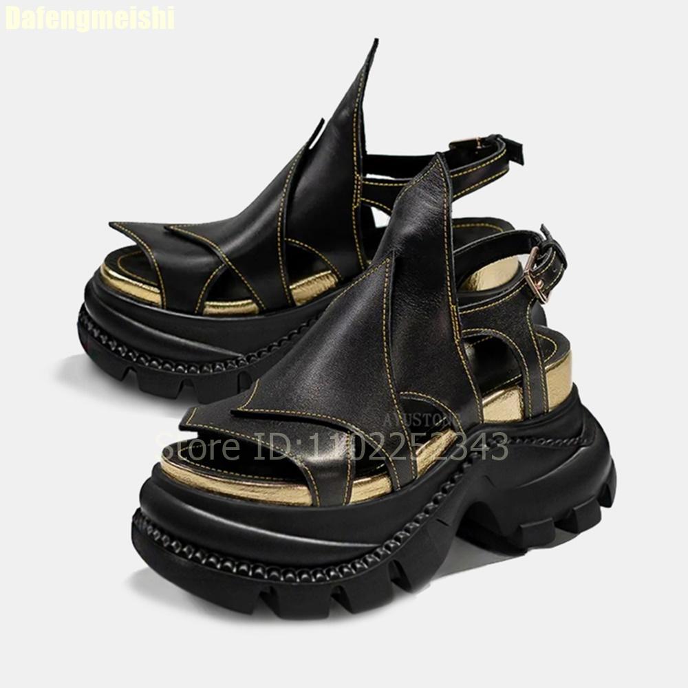 

Fashion Punk Style Platform Women Sandals Open Toe Fashion Wedges 8Cm Increase Black/white Gladiator Shoes Sport 2025 Summer Beach Shoes 33