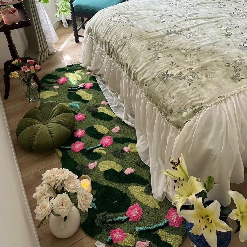 Non Slip Green Moss Rug Irregular Bedside Carpet Comfortable Imitation Cashmere Carpet Bathroom