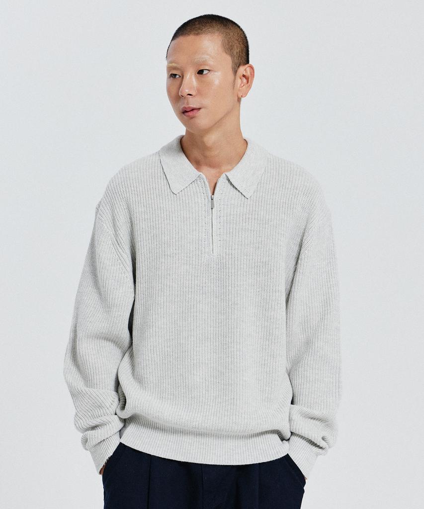 DE GRAND MATIN Zip-Up Collar Knitwear_Light Gray