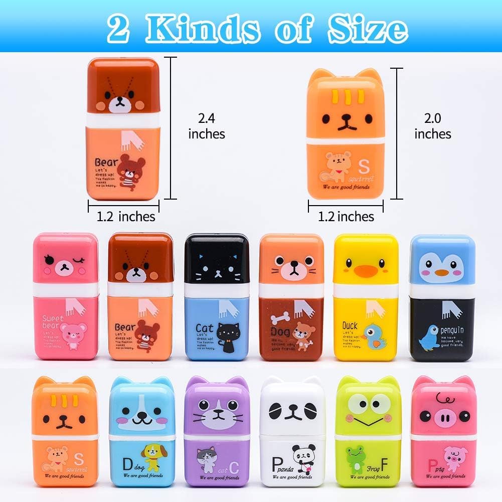 Sooez 12 Pack Pencil Erasers, Cute Erasers Pencil Eraser with Clean up Roller Pencil Eraser Shaving Roller Case Erasers for Party Favors Gift