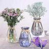 Vase blue transparent heavy glass vase origami flower arrangement green plant hydroponic decoration