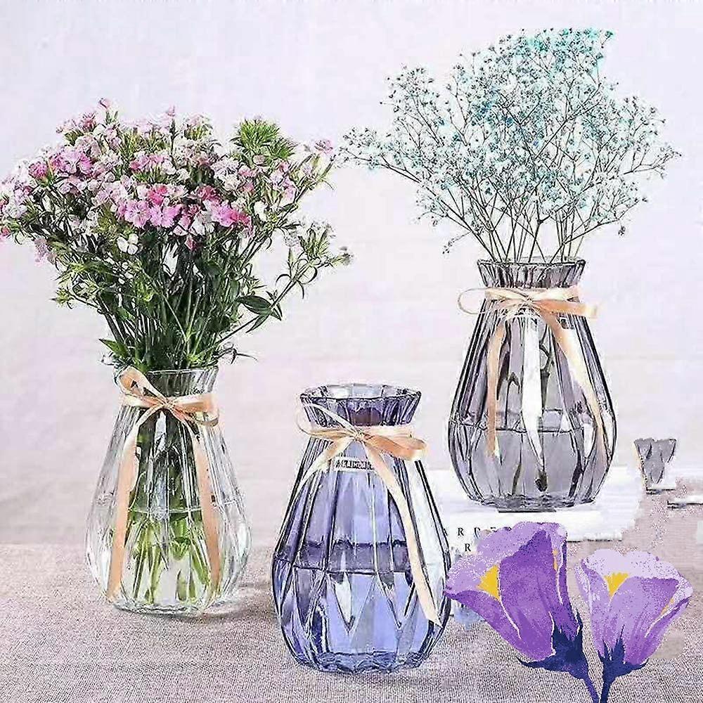 Vase blue transparent heavy glass vase origami flower arrangement green plant hydroponic decoration