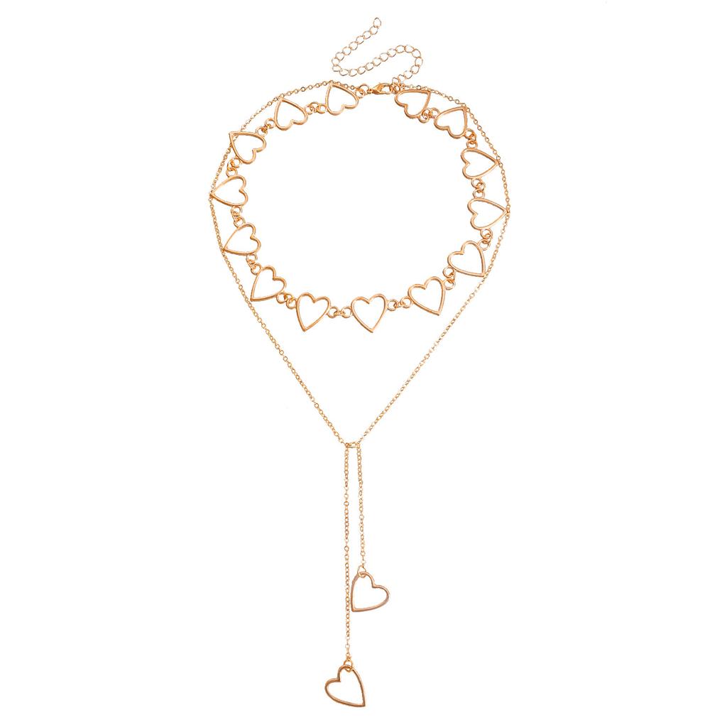 Fashion Hollow Love Long Tassel Peach Heart Necklace Cold Wind Sweater Chain Necklace