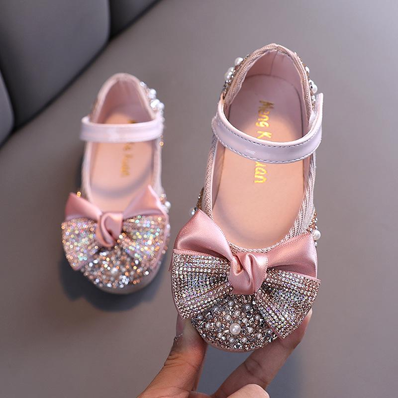 2025 Girls' Spring & Autumn Casual Diamond Bow Dance Shoes for Children