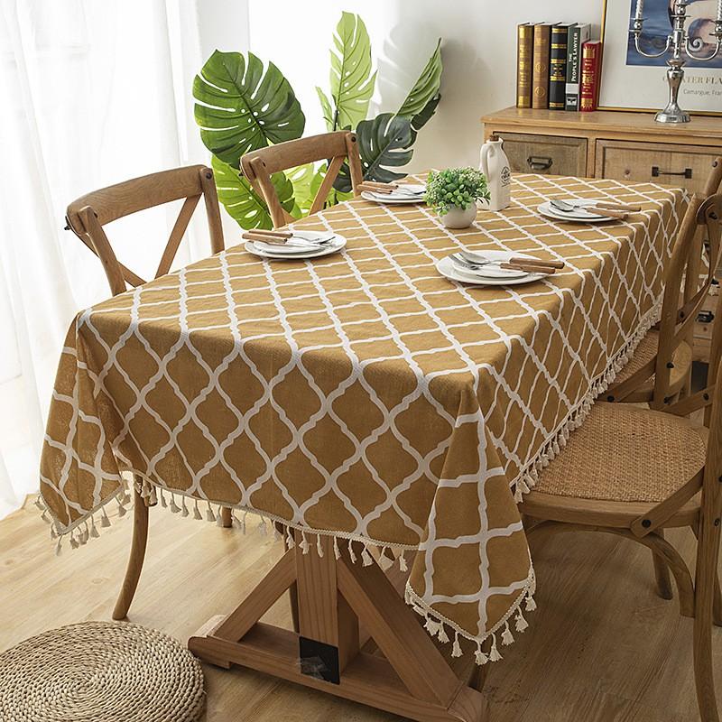 Modern Simple Tablecloth Cotton Lattice Tassel Home Dining Table Coffee Cover