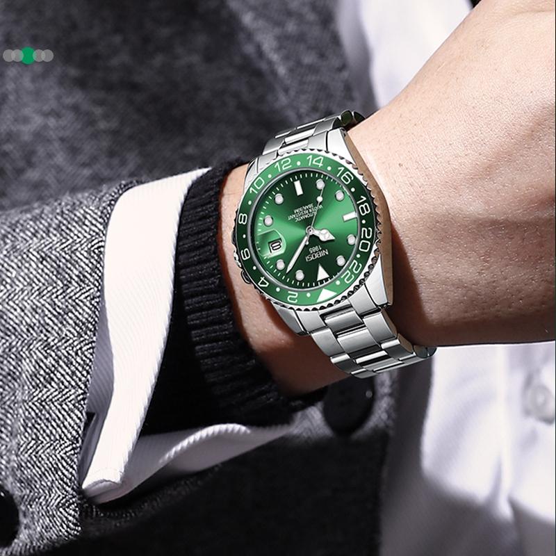 NIBOSI Luxury Mens Watches Stainless Steel Date Military Fashion Luminous Waterproof Quartz Wristwatches