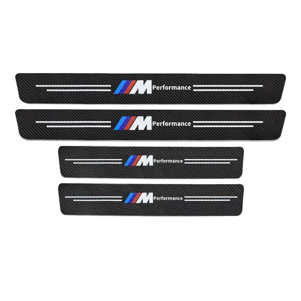 4PCS BMW M Performance Carbon Fiber Car Threshold Protector Auto Door Sill Cover Sticker For BMW E30 E36 E39 E46 E60 E90 F10 F30