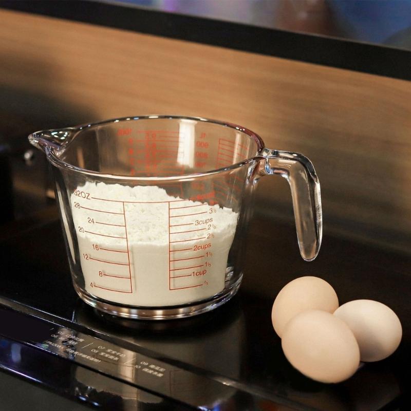Pack of 3 High Quality Tempered Glass Kitchen Measuring Cups Feature Multiple Scale Ergonomic Handle and Easy Cleaning Fronts