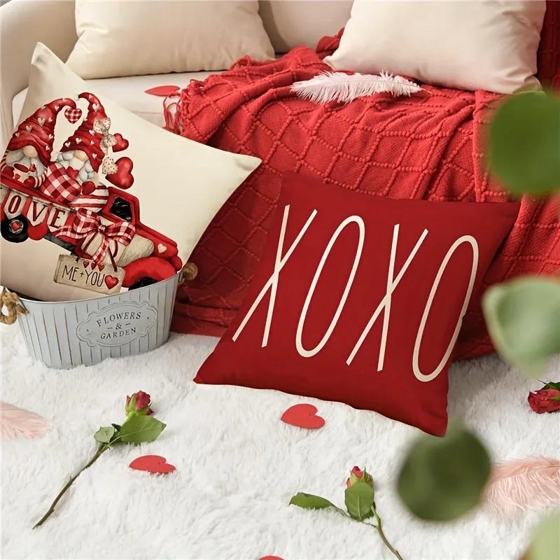 Valentine'S Day Decoration Pillowcase Dwarf Love Xoxo Pattern Design Is Suitable For Home Room Sofa Cushion Cover Lover Gift Sho