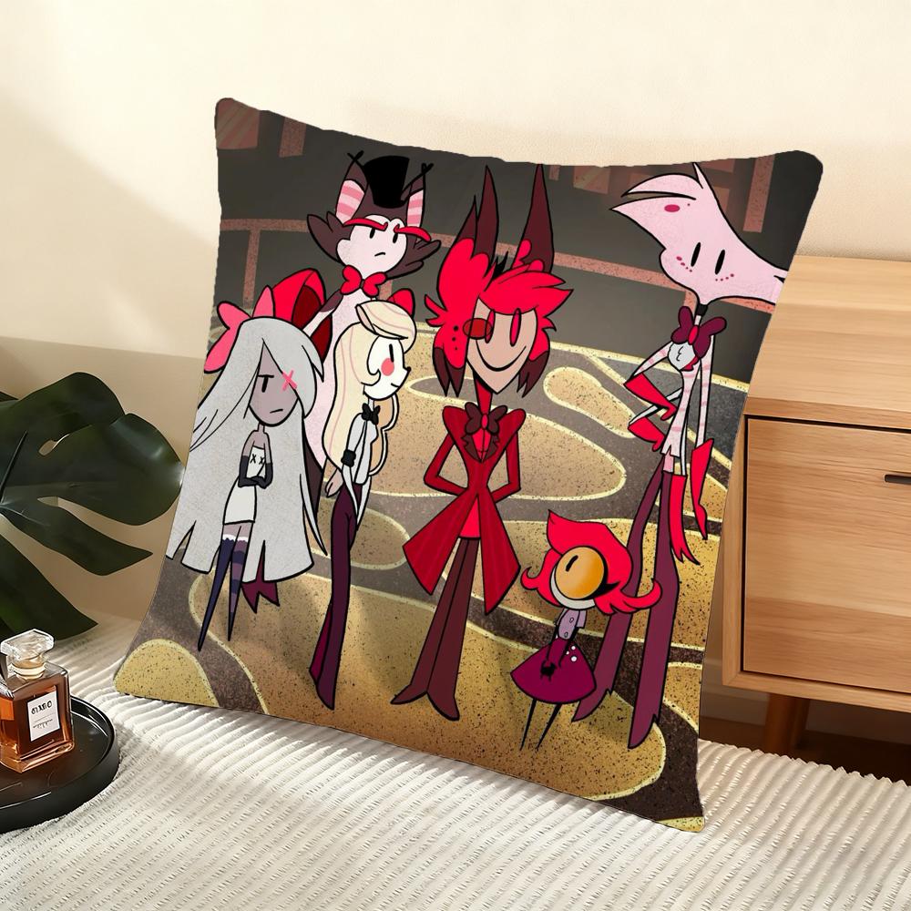 Cushion Cover Silky Short Plush Home Sofa Cushion Cover - Invisible Zipper Home Decoration Hazbin Hotle-S Anime