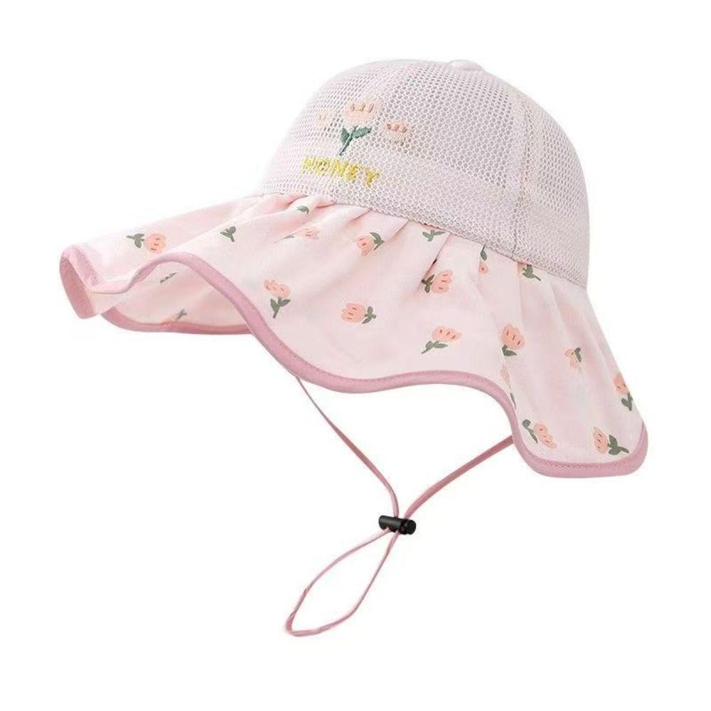 Large Brim Children Sun Cap Floral Pattern Fisherman Hat Sweet Kids Sunshade Hat  Beach/Travel