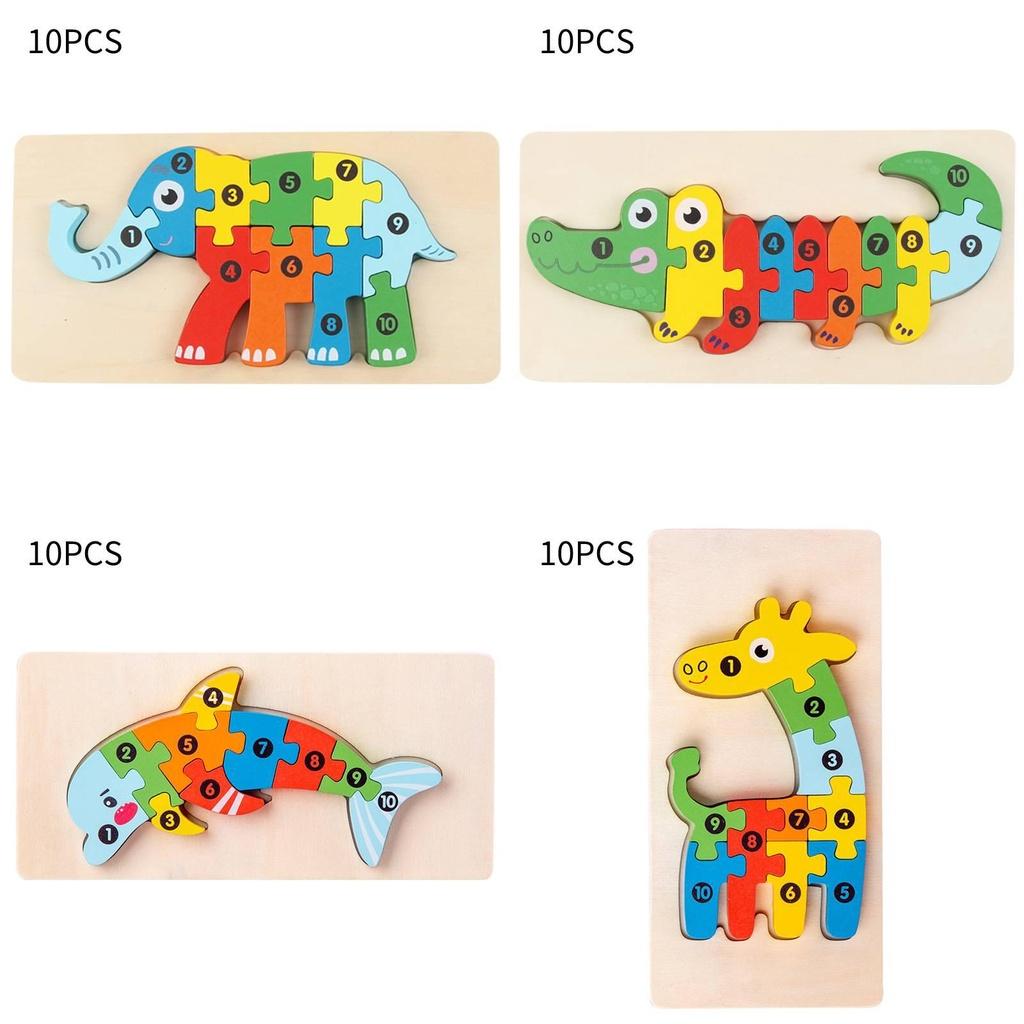 Holz 3D Tier Puzzle Spielzeug für Kleinkinder Elefant, Krokodil, Delfin, T-Rex, Giraffe