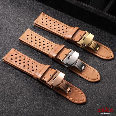 18mm 20mm 22mm Genuine Cowhide Watch Band Bracelet Vintage Soft Breathable Calfskin Watchband Men Women Butterfly Buckle Straps