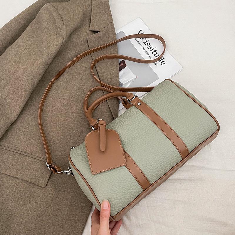 Retro Handbag Bag Women's New Fashion Contrasting Color Bowling Bag Simple Casual Shoulder Messenger Bag