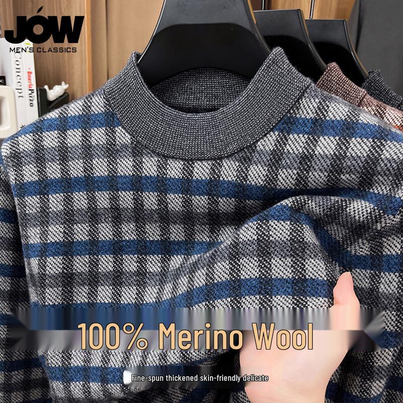

JOW Men s 100% Lambswool Plaid Jacquard Sweater M /48