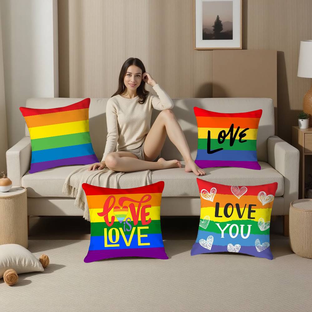 Pillow Case Sofa Living Room Bedroom Double-Sided Printing Homosexual Rainbow Flag Square Cushion Nap Time Pillow Case