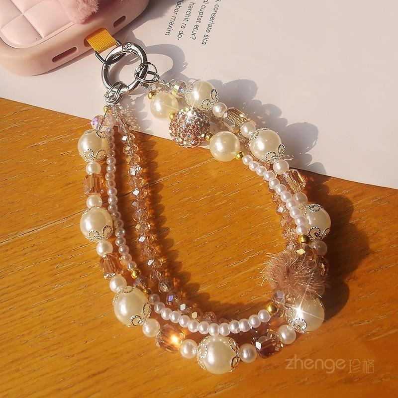 Perlen-Doppelketten-Lanyard-Armband Damen Ins-Mode Leichter Luxus Kleiner Duftiger Stil Handy-Ketten-Lanyard Kurzer Handgelenk-Anhänger