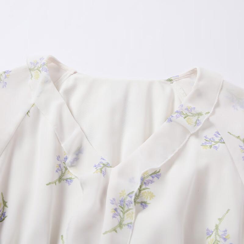 Women's French Floral V-Neck A-Line Midi Dress